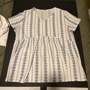 Blue and White Patterned Women's Top